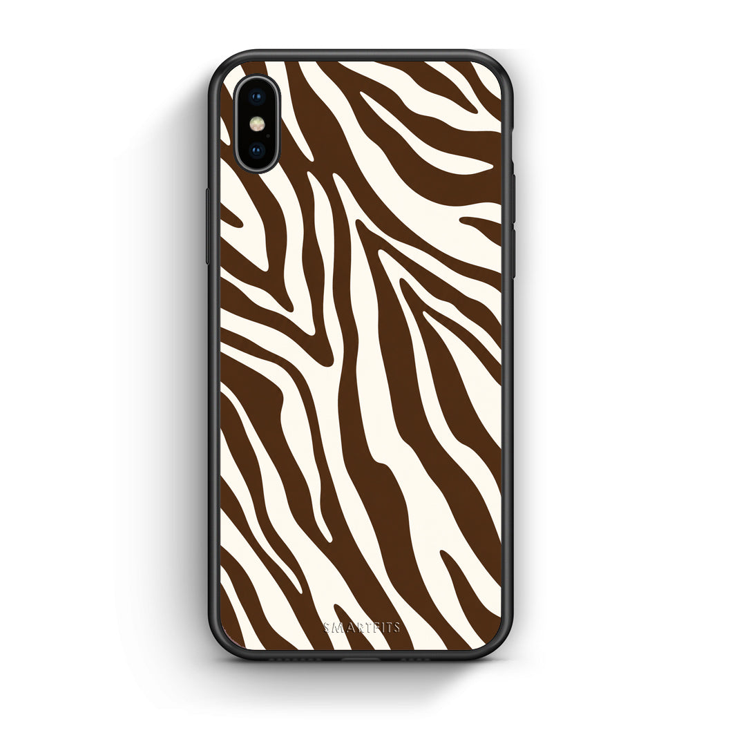 Θήκη iPhone Xs Max Brown and Cream Zebra Stripes από τη Smartfits με σχέδιο στο πίσω μέρος και μαύρο περίβλημα | iPhone Xs Max Brown and Cream Zebra Stripes case with colorful back and black bezels