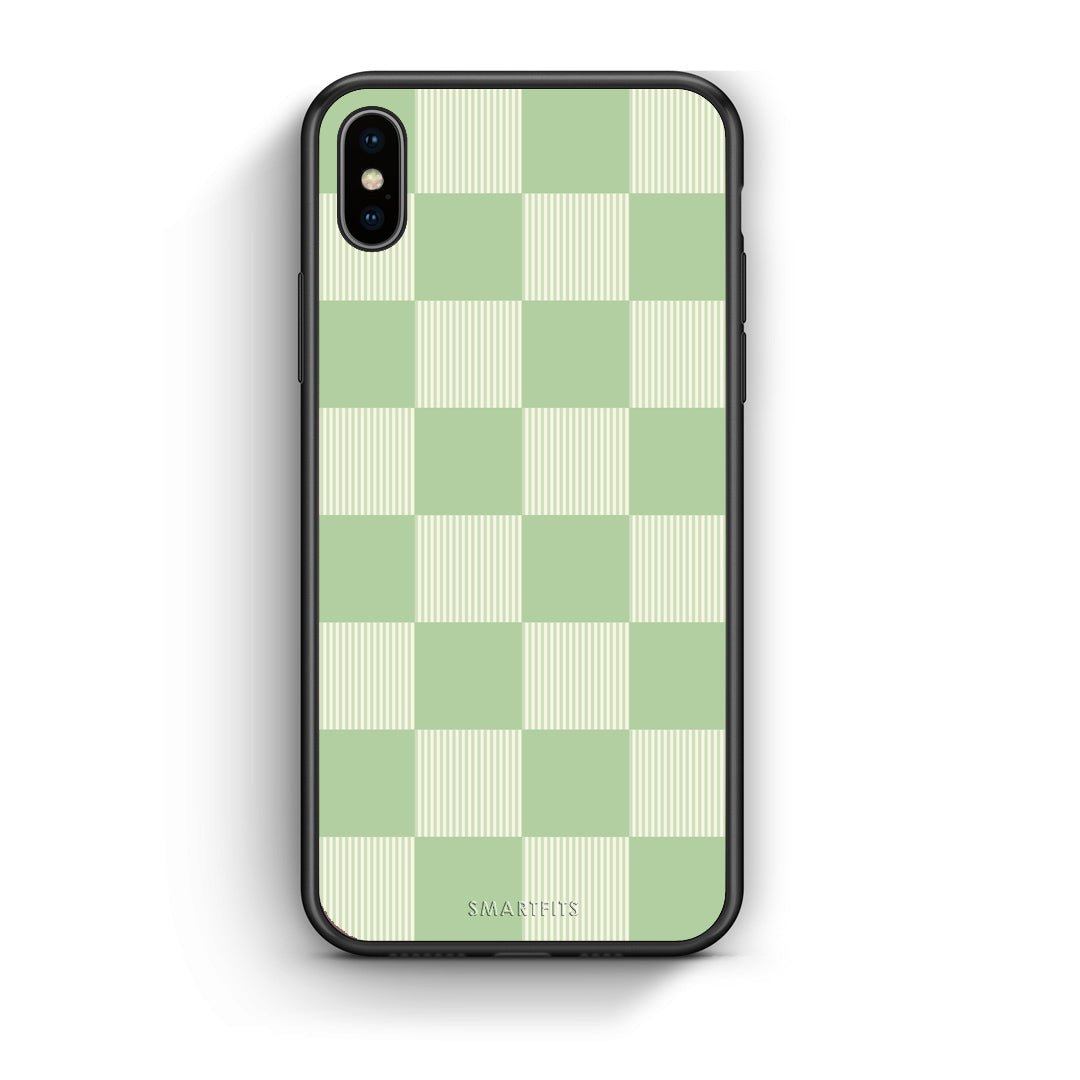 Θήκη iPhone Xs Max Sage and Cream Striped Checks από τη Smartfits με σχέδιο στο πίσω μέρος και μαύρο περίβλημα | iPhone Xs Max Sage and Cream Striped Checks case with colorful back and black bezels