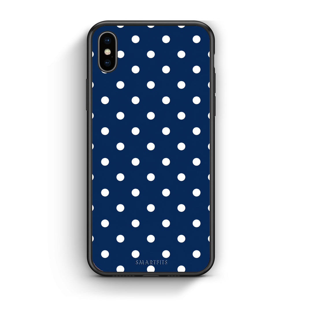 Θήκη iPhone Xs Max White Small Polka Dots on Navy από τη Smartfits με σχέδιο στο πίσω μέρος και μαύρο περίβλημα | iPhone Xs Max White Small Polka Dots on Navy case with colorful back and black bezels