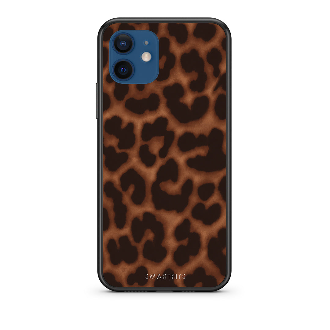 Θήκη iPhone 12 Leopard Print Dark Brown από τη Smartfits με σχέδιο στο πίσω μέρος και μαύρο περίβλημα | iPhone 12 Leopard Print Dark Brown case with colorful back and black bezels