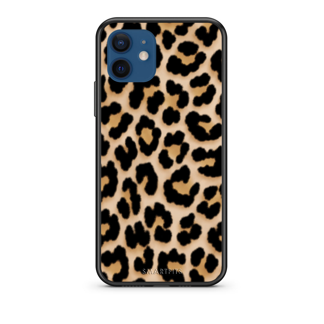 Θήκη iPhone 12 Leopard Print Tan Small από τη Smartfits με σχέδιο στο πίσω μέρος και μαύρο περίβλημα | iPhone 12 Leopard Print Tan Small case with colorful back and black bezels