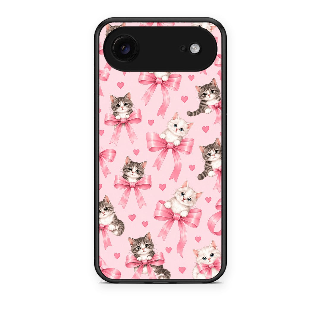 Θήκη iPhone 17 Air Kittens and Pink Bows on Pink από τη Smartfits με σχέδιο στο πίσω μέρος και μαύρο περίβλημα | iPhone 17 Air Kittens and Pink Bows on Pink case with colorful back and black bezels