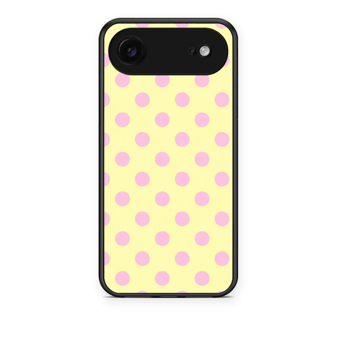 Θήκη iPhone 17 Air Pink Polka Dots on Yellow από τη Smartfits με σχέδιο στο πίσω μέρος και μαύρο περίβλημα | iPhone 17 Air Pink Polka Dots on Yellow case with colorful back and black bezels