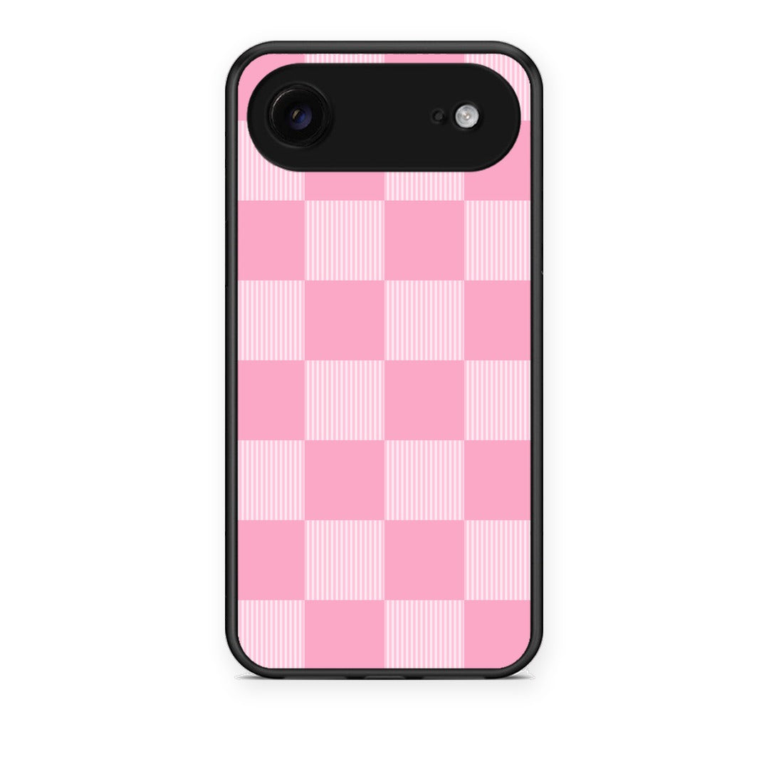 Θήκη iPhone 17 Air Pink and White Striped Checks από τη Smartfits με σχέδιο στο πίσω μέρος και μαύρο περίβλημα | iPhone 17 Air Pink and White Striped Checks case with colorful back and black bezels