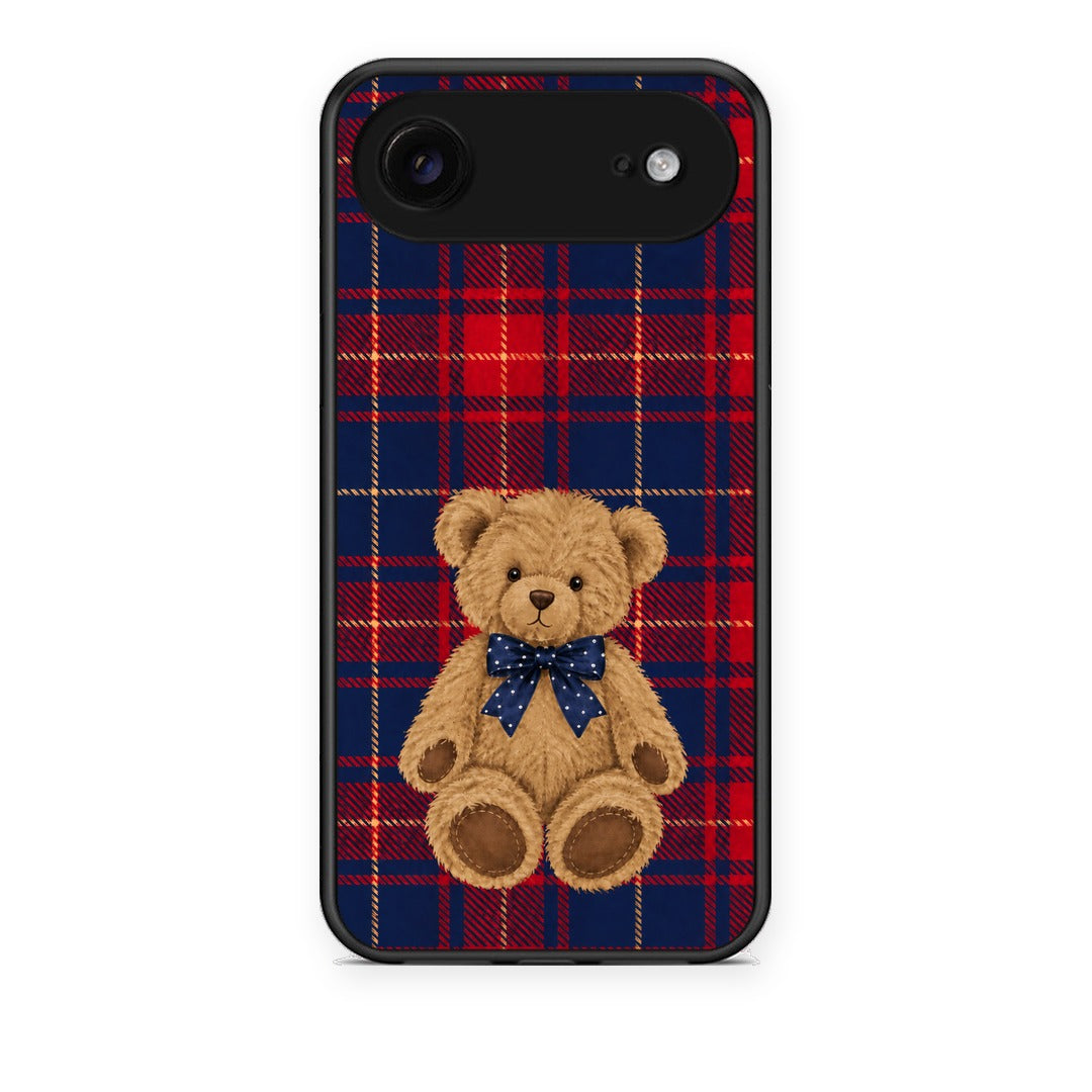 Θήκη iPhone 17 Air Teddy Bear on Red and Navy Tartan από τη Smartfits με σχέδιο στο πίσω μέρος και μαύρο περίβλημα | iPhone 17 Air Teddy Bear on Red and Navy Tartan case with colorful back and black bezels