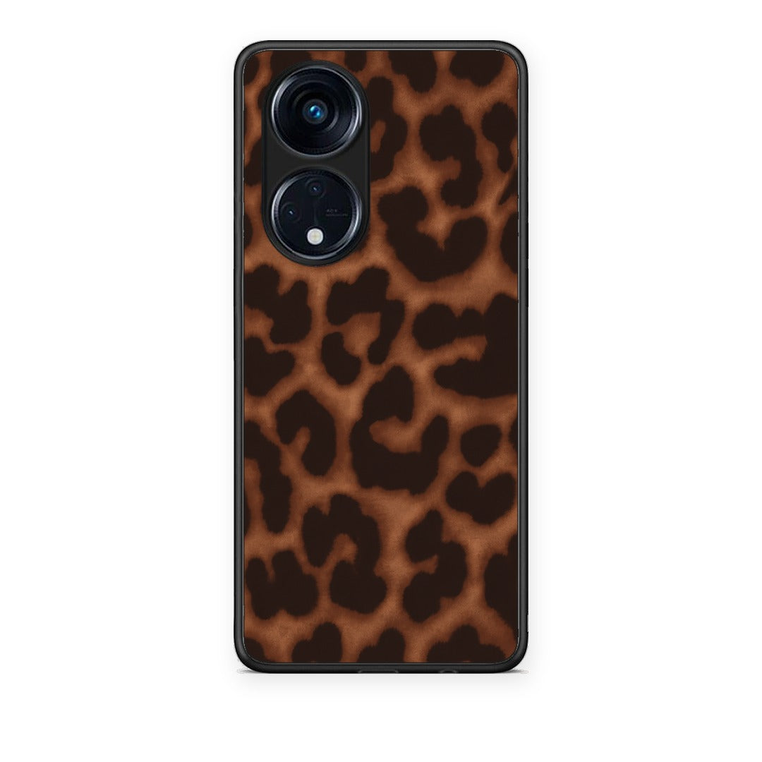 Θήκη Oppo A98 Leopard Print Dark Brown από τη Smartfits με σχέδιο στο πίσω μέρος και μαύρο περίβλημα | Oppo A98 Leopard Print Dark Brown case with colorful back and black bezels