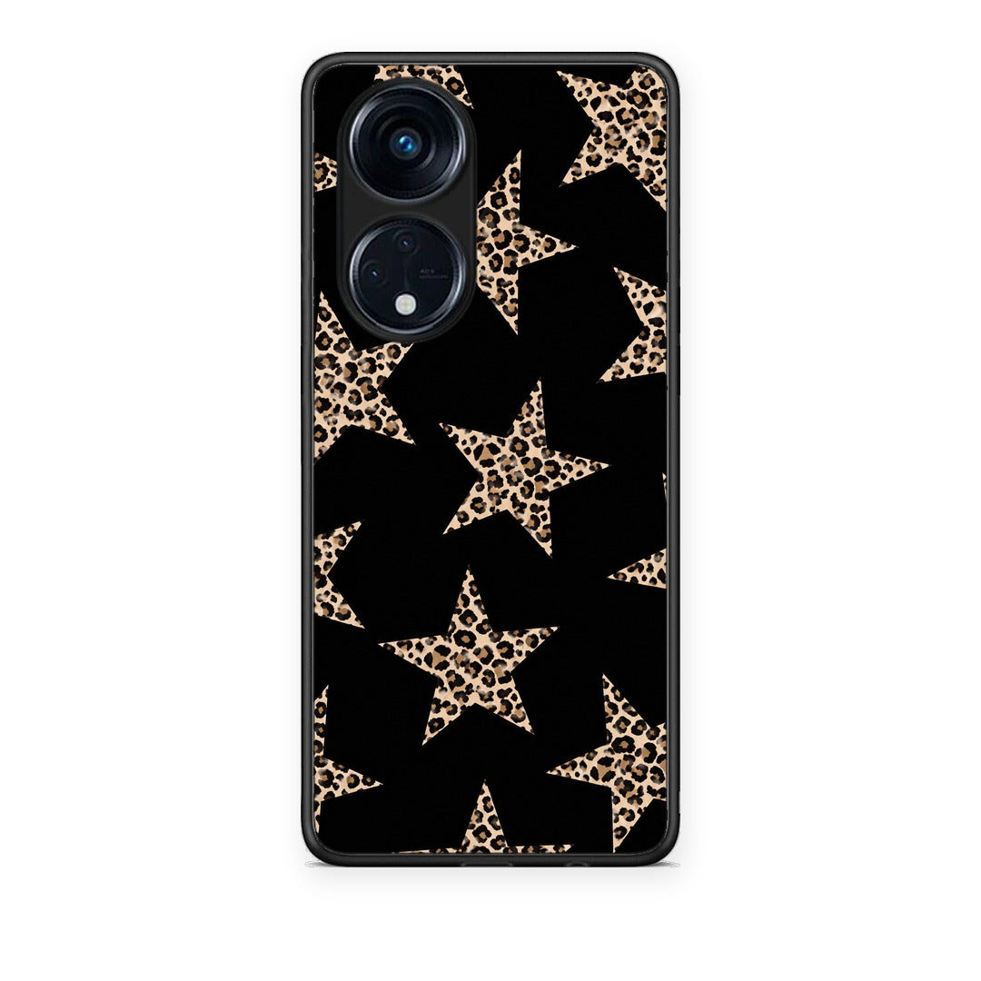 Θήκη Oppo A98 Leopard Stars on Black από τη Smartfits με σχέδιο στο πίσω μέρος και μαύρο περίβλημα | Oppo A98 Leopard Stars on Black case with colorful back and black bezels