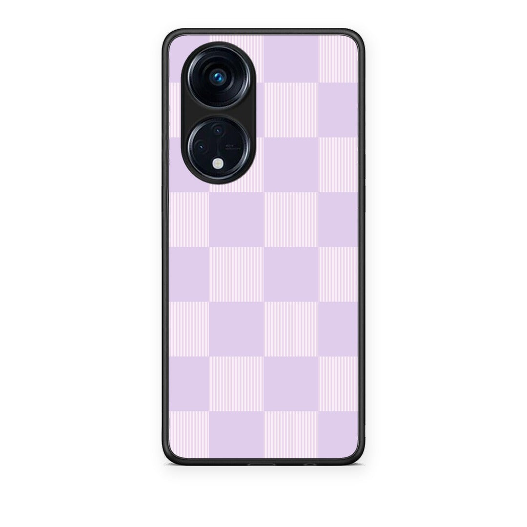 Θήκη Oppo A98 Lilac and Cream Striped Checks από τη Smartfits με σχέδιο στο πίσω μέρος και μαύρο περίβλημα | Oppo A98 Lilac and Cream Striped Checks case with colorful back and black bezels