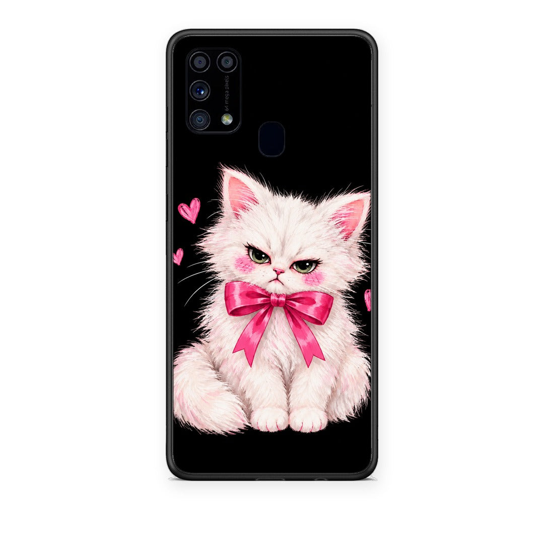 Θήκη Samsung Galaxy M31 Grumpy Party Kitten on Black από τη Smartfits με σχέδιο στο πίσω μέρος και μαύρο περίβλημα | Samsung Galaxy M31 Grumpy Party Kitten on Black case with colorful back and black bezels