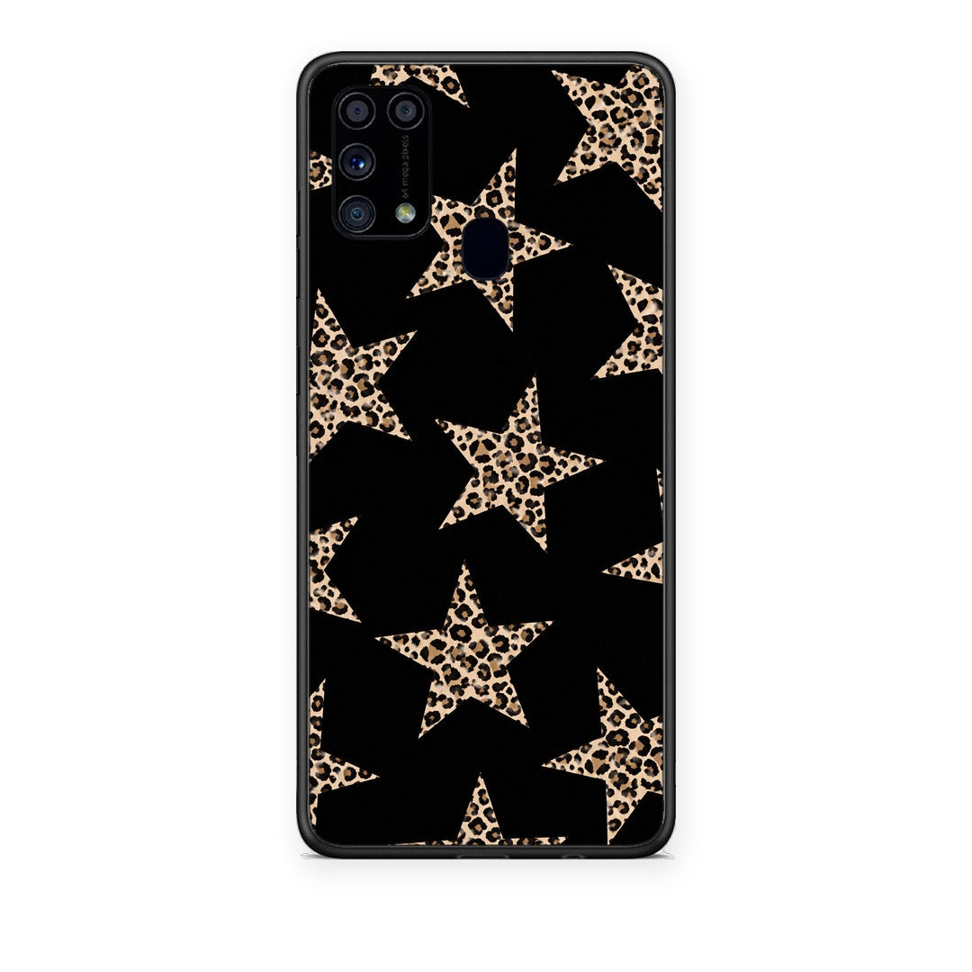 Θήκη Samsung Galaxy M31 Leopard Stars on Black από τη Smartfits με σχέδιο στο πίσω μέρος και μαύρο περίβλημα | Samsung Galaxy M31 Leopard Stars on Black case with colorful back and black bezels