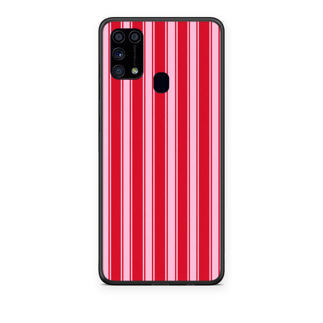 Θήκη Samsung Galaxy M31 Red and Pink Vertical Pinstripes από τη Smartfits με σχέδιο στο πίσω μέρος και μαύρο περίβλημα | Samsung Galaxy M31 Red and Pink Vertical Pinstripes case with colorful back and black bezels