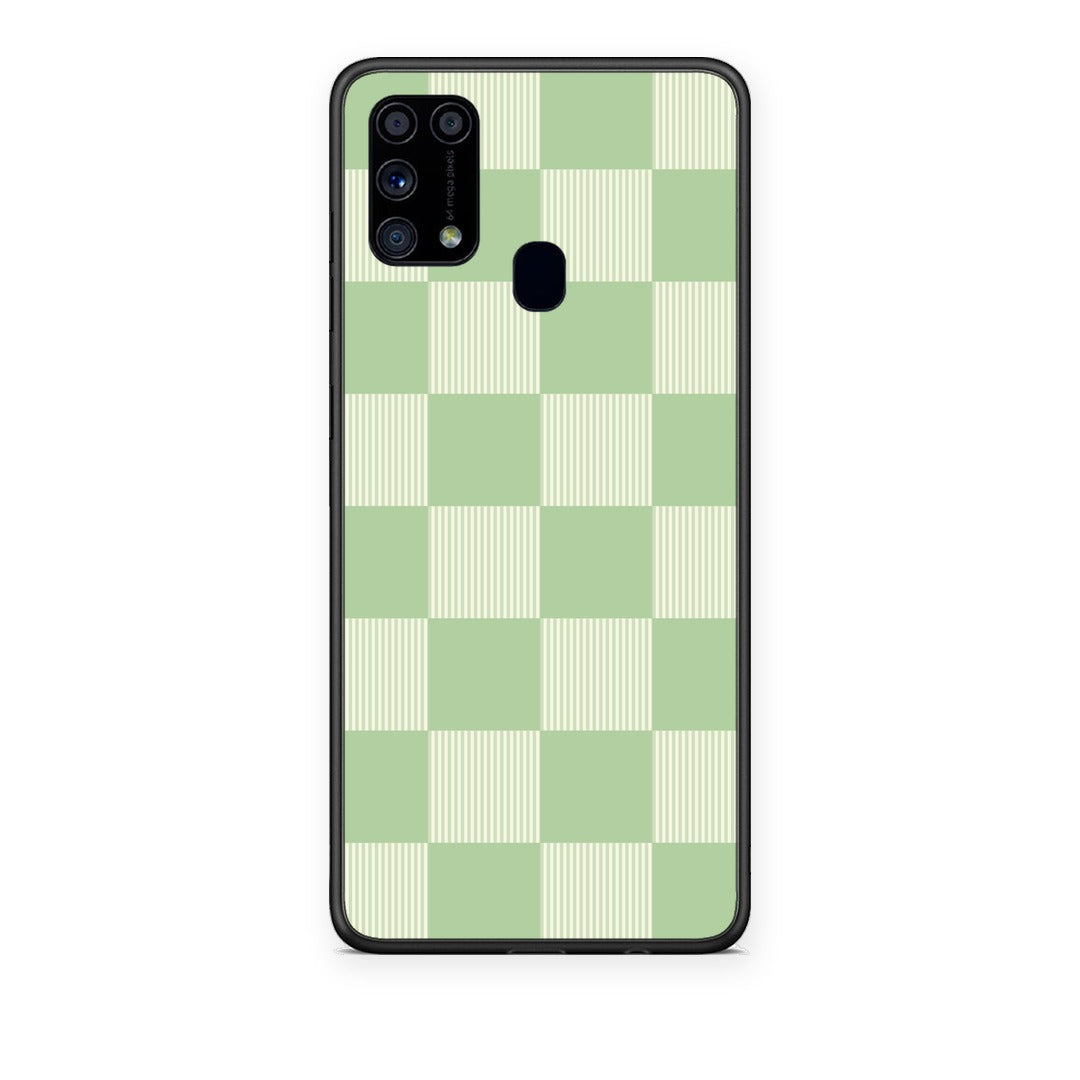 Θήκη Samsung Galaxy M31 Sage and Cream Striped Checks από τη Smartfits με σχέδιο στο πίσω μέρος και μαύρο περίβλημα | Samsung Galaxy M31 Sage and Cream Striped Checks case with colorful back and black bezels