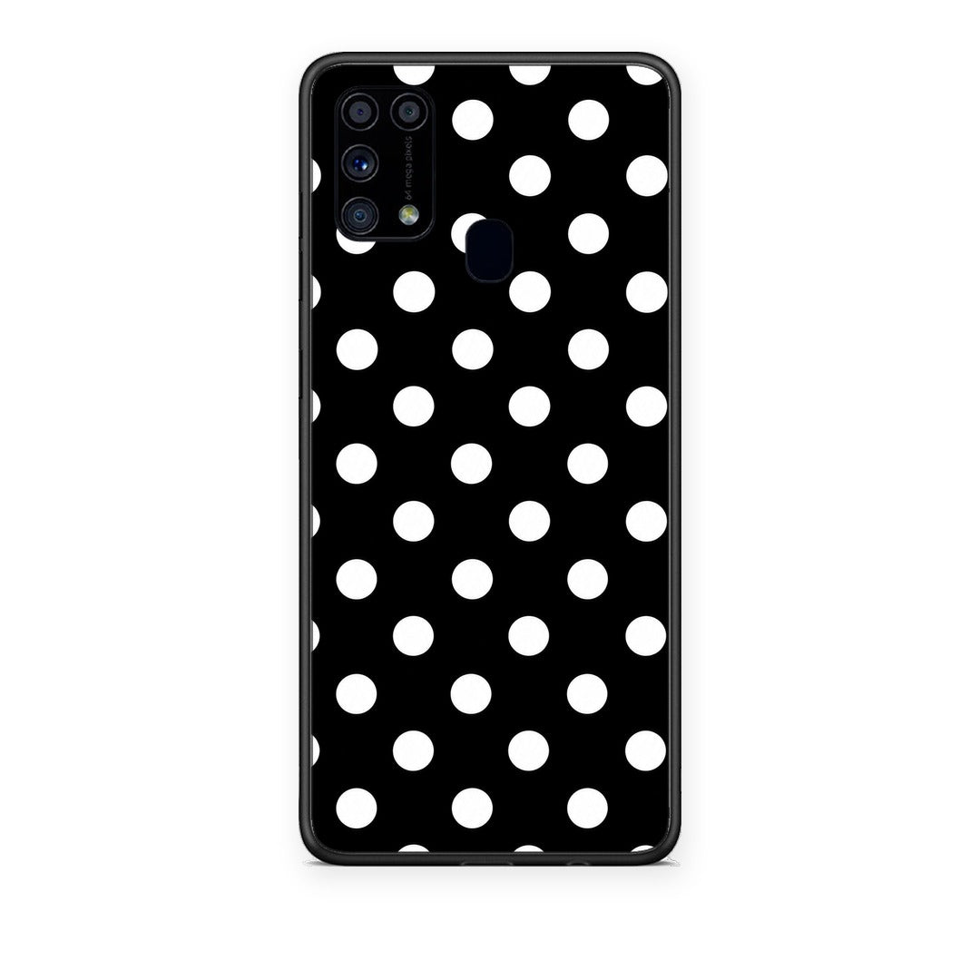 Θήκη Samsung Galaxy M31 White Polka Dots on Black από τη Smartfits με σχέδιο στο πίσω μέρος και μαύρο περίβλημα | Samsung Galaxy M31 White Polka Dots on Black case with colorful back and black bezels