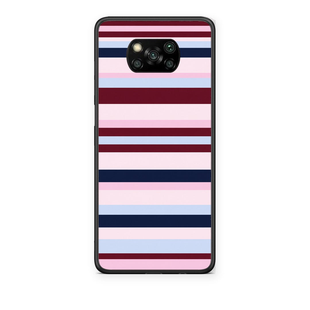 Θήκη Xiaomi Poco X3 / X3 Pro / X3 NFC Burgundy Pink and Blue Horizontal Stripes από τη Smartfits με σχέδιο στο πίσω μέρος και μαύρο περίβλημα | Xiaomi Poco X3 / X3 Pro / X3 NFC Burgundy Pink and Blue Horizontal Stripes case with colorful back and black bezels