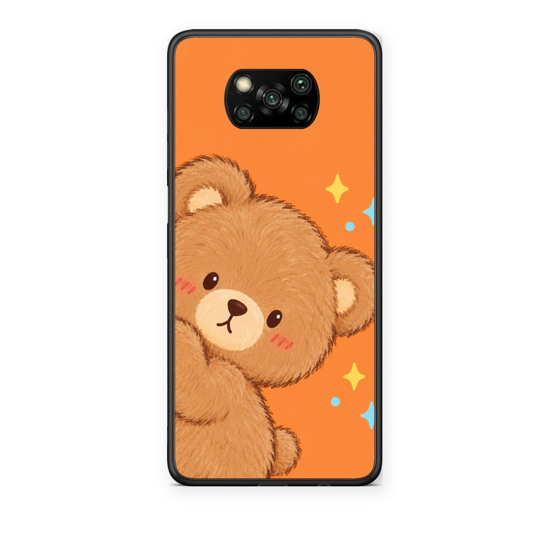 Θήκη Xiaomi Poco X3 / X3 Pro / X3 NFC Peekaboo Teddy on Orange από τη Smartfits με σχέδιο στο πίσω μέρος και μαύρο περίβλημα | Xiaomi Poco X3 / X3 Pro / X3 NFC Peekaboo Teddy on Orange case with colorful back and black bezels