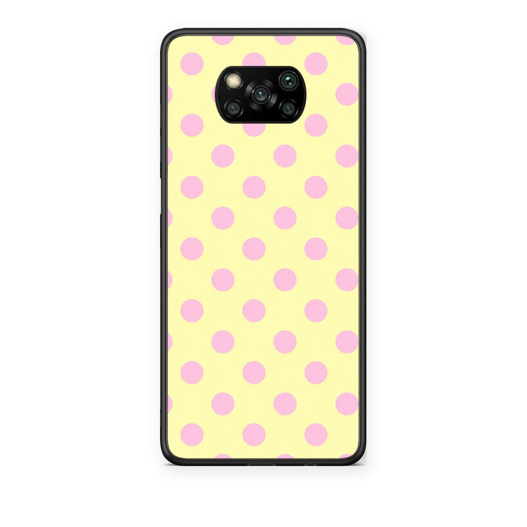 Θήκη Xiaomi Poco X3 / X3 Pro / X3 NFC Pink Polka Dots on Yellow από τη Smartfits με σχέδιο στο πίσω μέρος και μαύρο περίβλημα | Xiaomi Poco X3 / X3 Pro / X3 NFC Pink Polka Dots on Yellow case with colorful back and black bezels