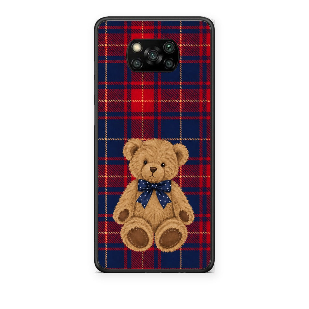Θήκη Xiaomi Poco X3 / X3 Pro / X3 NFC Teddy Bear on Red and Navy Tartan από τη Smartfits με σχέδιο στο πίσω μέρος και μαύρο περίβλημα | Xiaomi Poco X3 / X3 Pro / X3 NFC Teddy Bear on Red and Navy Tartan case with colorful back and black bezels