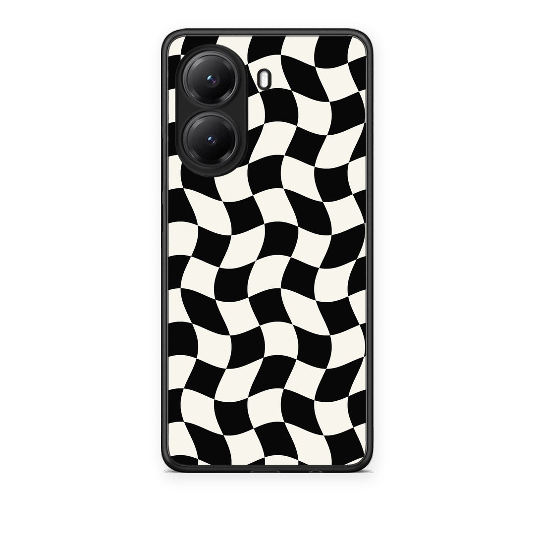 Θήκη Xiaomi Poco X7 Pro Black and Cream Wavy Checkerboard από τη Smartfits με σχέδιο στο πίσω μέρος και μαύρο περίβλημα | Xiaomi Poco X7 Pro Black and Cream Wavy Checkerboard case with colorful back and black bezels