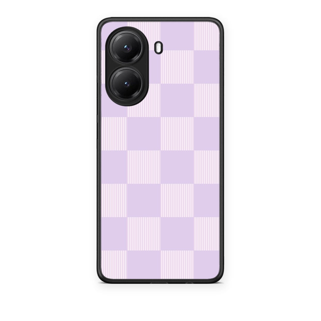 Θήκη Xiaomi Poco X7 Pro Lilac and Cream Striped Checks από τη Smartfits με σχέδιο στο πίσω μέρος και μαύρο περίβλημα | Xiaomi Poco X7 Pro Lilac and Cream Striped Checks case with colorful back and black bezels