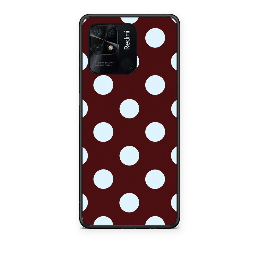 Θήκη Xiaomi Redmi 10C Pale Blue Large Polka Dots on Burgundy από τη Smartfits με σχέδιο στο πίσω μέρος και μαύρο περίβλημα | Xiaomi Redmi 10C Pale Blue Large Polka Dots on Burgundy case with colorful back and black bezels