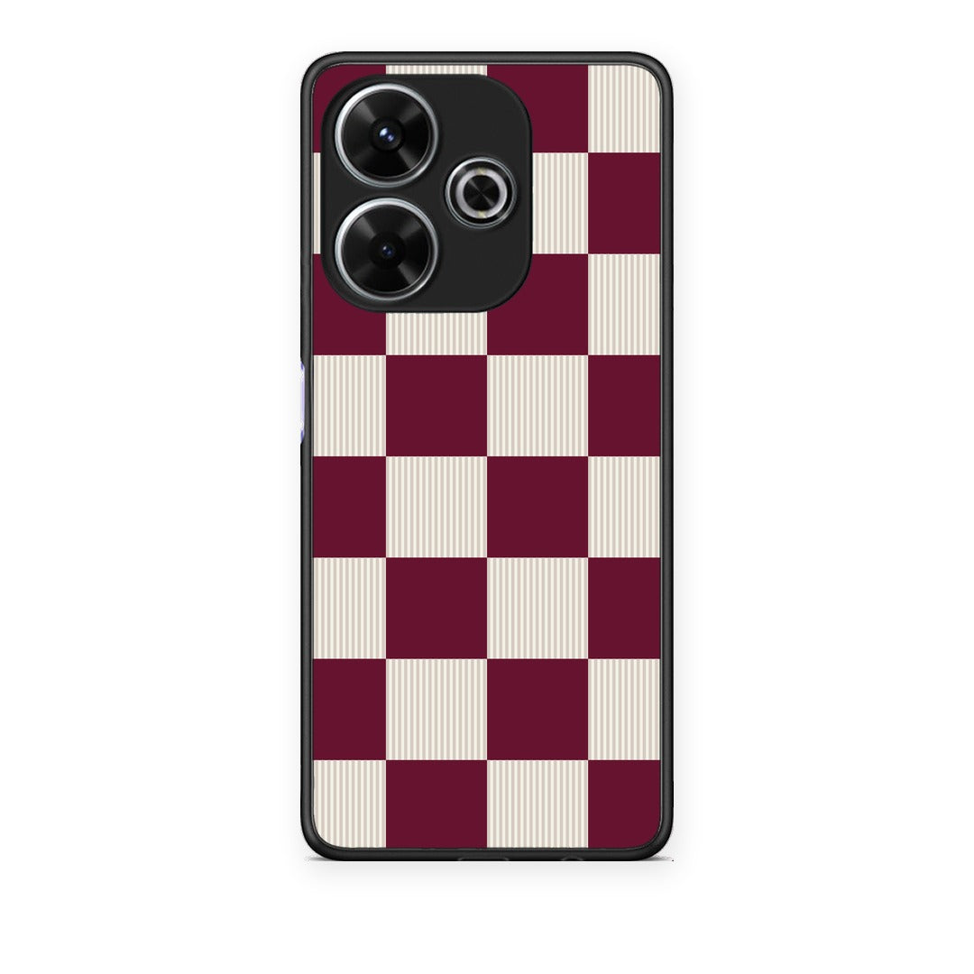 Θήκη Xiaomi Redmi 13 Burgundy and Cream Striped Checks από τη Smartfits με σχέδιο στο πίσω μέρος και μαύρο περίβλημα | Xiaomi Redmi 13 Burgundy and Cream Striped Checks case with colorful back and black bezels
