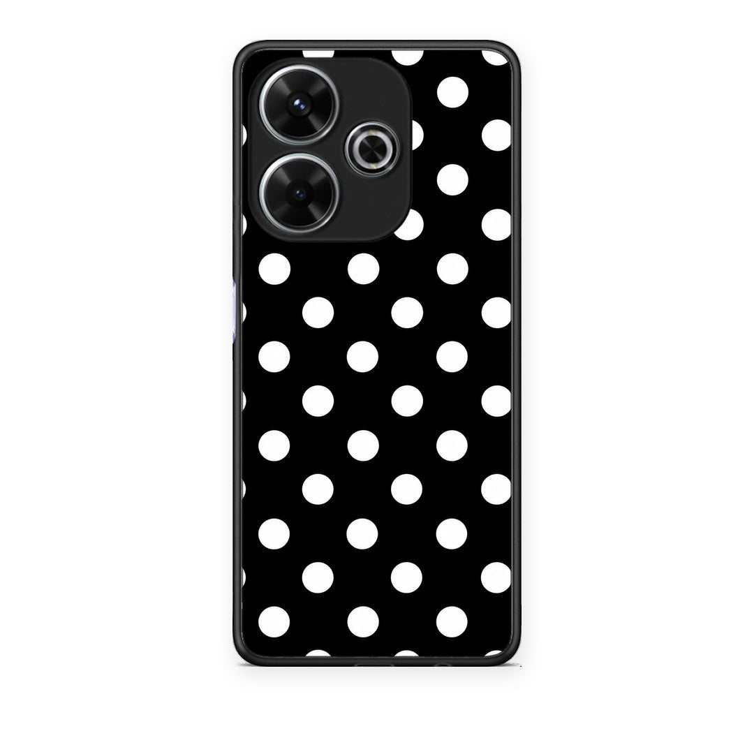 Θήκη Xiaomi Redmi 13 White Polka Dots on Black από τη Smartfits με σχέδιο στο πίσω μέρος και μαύρο περίβλημα | Xiaomi Redmi 13 White Polka Dots on Black case with colorful back and black bezels