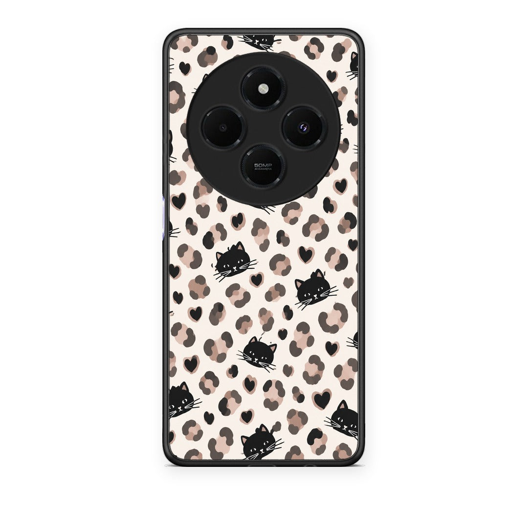 Θήκη Xiaomi Redmi 14C NFC / A3 Pro / Poco 75 4G / 5G Leopard Spots and Black Cats on Cream από τη Smartfits με σχέδιο στο πίσω μέρος και μαύρο περίβλημα | Xiaomi Redmi 14C NFC / A3 Pro / Poco 75 4G / 5G Leopard Spots and Black Cats on Cream case with colorful back and black bezels
