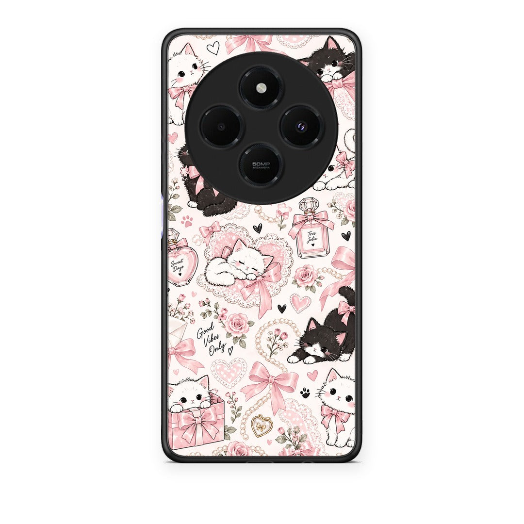 Θήκη Xiaomi Redmi 14C NFC / A3 Pro / Poco 75 4G / 5G Pink Bows and Kittens Collage από τη Smartfits με σχέδιο στο πίσω μέρος και μαύρο περίβλημα | Xiaomi Redmi 14C NFC / A3 Pro / Poco 75 4G / 5G Pink Bows and Kittens Collage case with colorful back and black bezels