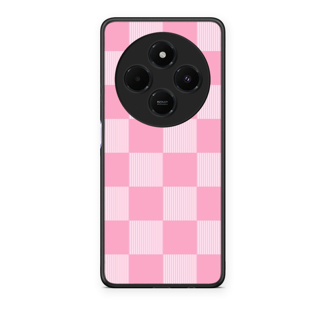 Θήκη Xiaomi Redmi 14C NFC / A3 Pro / Poco 75 4G / 5G Pink and White Striped Checks από τη Smartfits με σχέδιο στο πίσω μέρος και μαύρο περίβλημα | Xiaomi Redmi 14C NFC / A3 Pro / Poco 75 4G / 5G Pink and White Striped Checks case with colorful back and black bezels