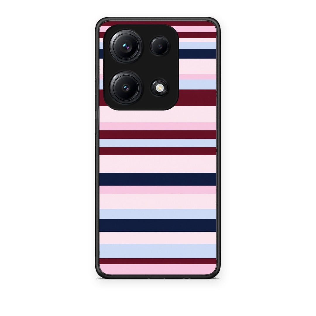 Θήκη Xiaomi Redmi Note 14S Burgundy Pink and Blue Horizontal Stripes από τη Smartfits με σχέδιο στο πίσω μέρος και μαύρο περίβλημα | Xiaomi Redmi Note 14S Burgundy Pink and Blue Horizontal Stripes case with colorful back and black bezels
