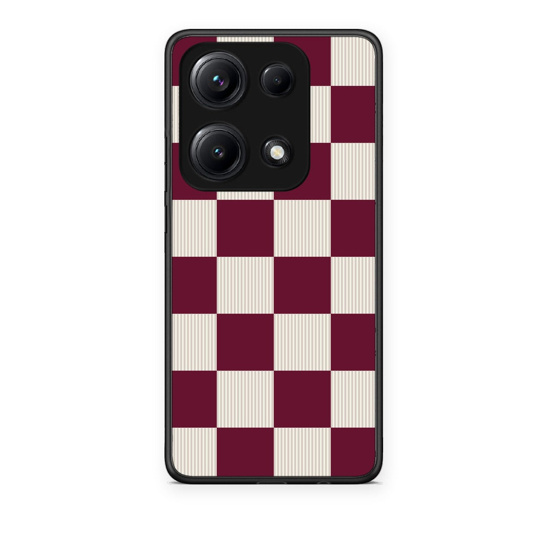 Θήκη Xiaomi Redmi Note 14S Burgundy and Cream Striped Checks από τη Smartfits με σχέδιο στο πίσω μέρος και μαύρο περίβλημα | Xiaomi Redmi Note 14S Burgundy and Cream Striped Checks case with colorful back and black bezels