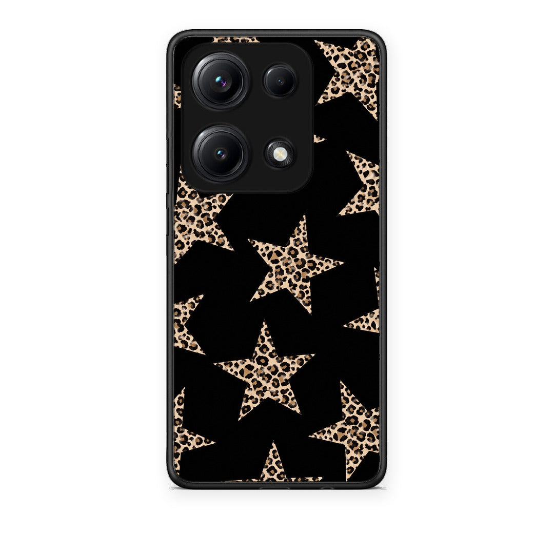 Θήκη Xiaomi Redmi Note 14S Leopard Stars on Black από τη Smartfits με σχέδιο στο πίσω μέρος και μαύρο περίβλημα | Xiaomi Redmi Note 14S Leopard Stars on Black case with colorful back and black bezels