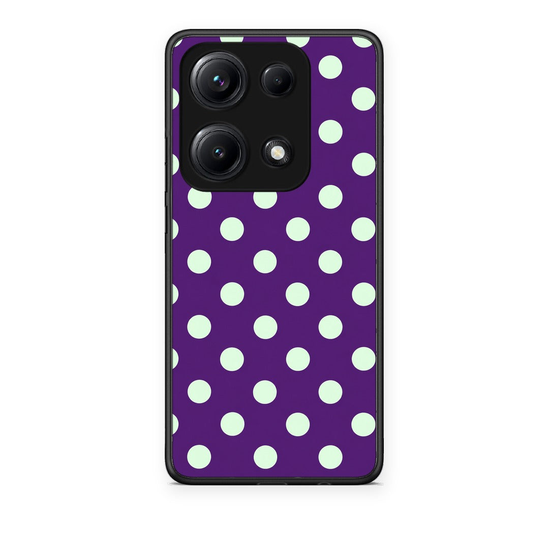 Θήκη Xiaomi Redmi Note 14S Mint Polka Dots on Purple από τη Smartfits με σχέδιο στο πίσω μέρος και μαύρο περίβλημα | Xiaomi Redmi Note 14S Mint Polka Dots on Purple case with colorful back and black bezels