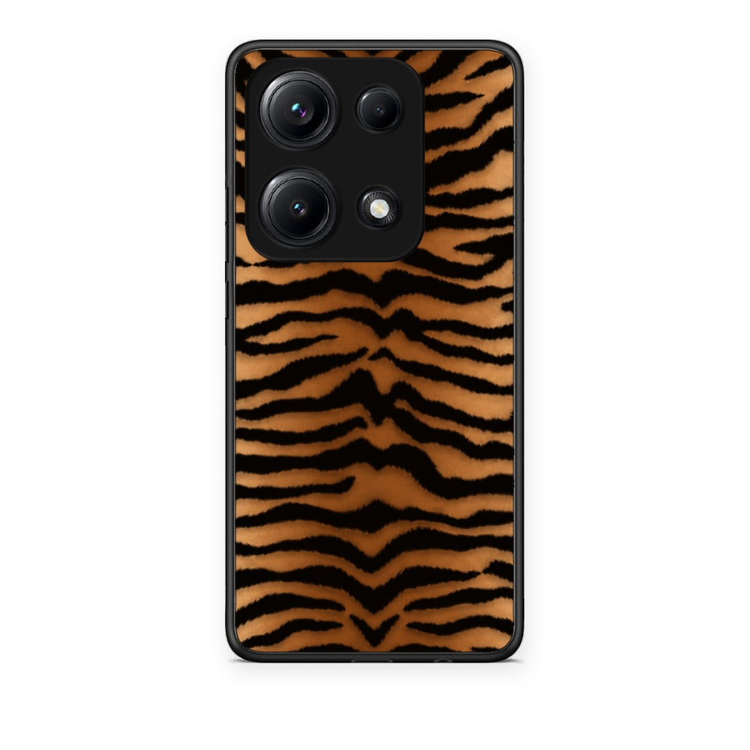 Θήκη Xiaomi Redmi Note 14S Tiger Print Orange and Black από τη Smartfits με σχέδιο στο πίσω μέρος και μαύρο περίβλημα | Xiaomi Redmi Note 14S Tiger Print Orange and Black case with colorful back and black bezels