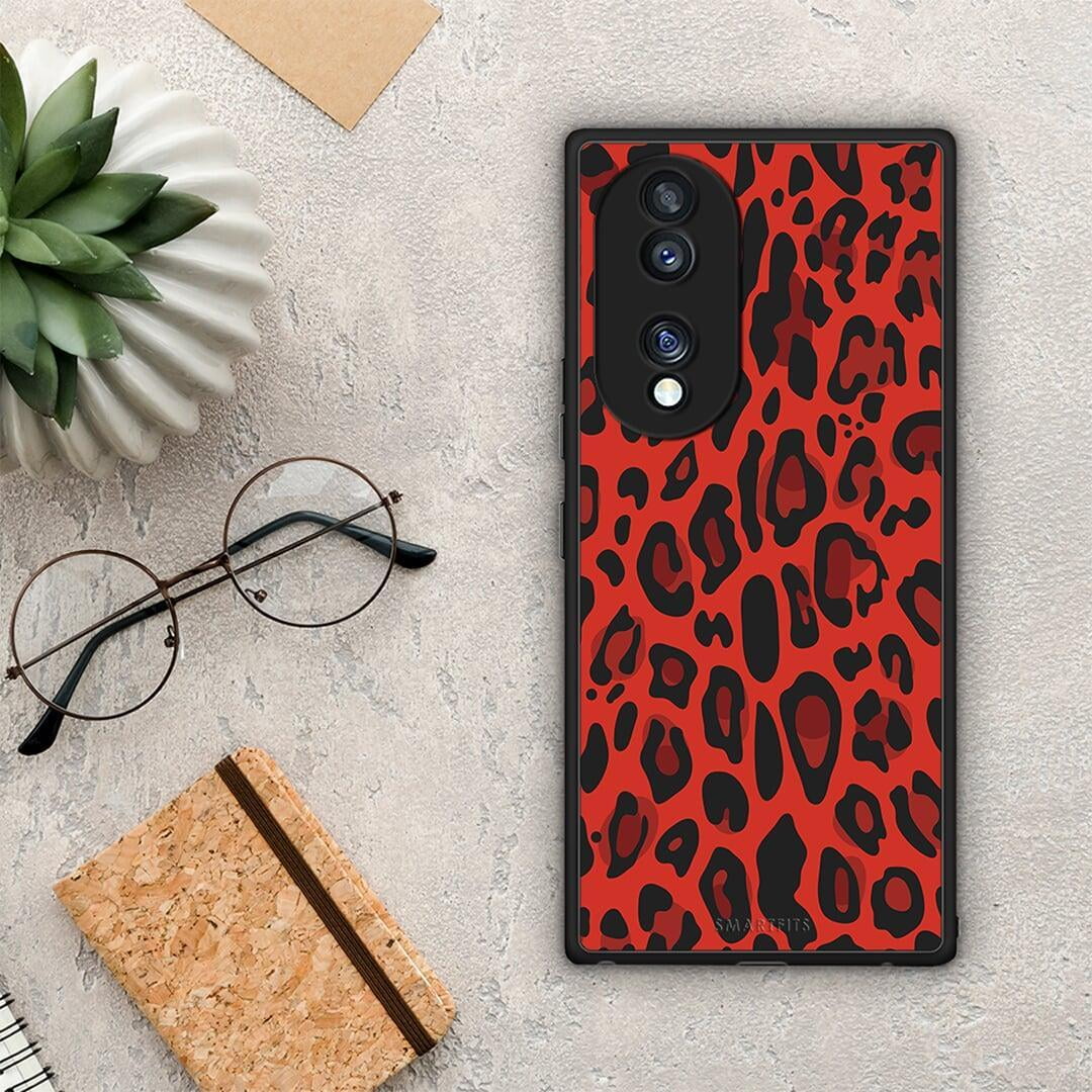 Θήκη Honor 70 5G Animal Red Leopard από τη Smartfits με σχέδιο στο πίσω μέρος και μαύρο περίβλημα | Honor 70 5G Animal Red Leopard Case with Colorful Back and Black Bezels