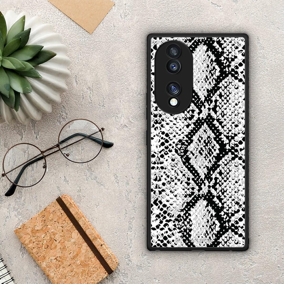 Θήκη Honor 70 5G Animal White Snake από τη Smartfits με σχέδιο στο πίσω μέρος και μαύρο περίβλημα | Honor 70 5G Animal White Snake Case with Colorful Back and Black Bezels