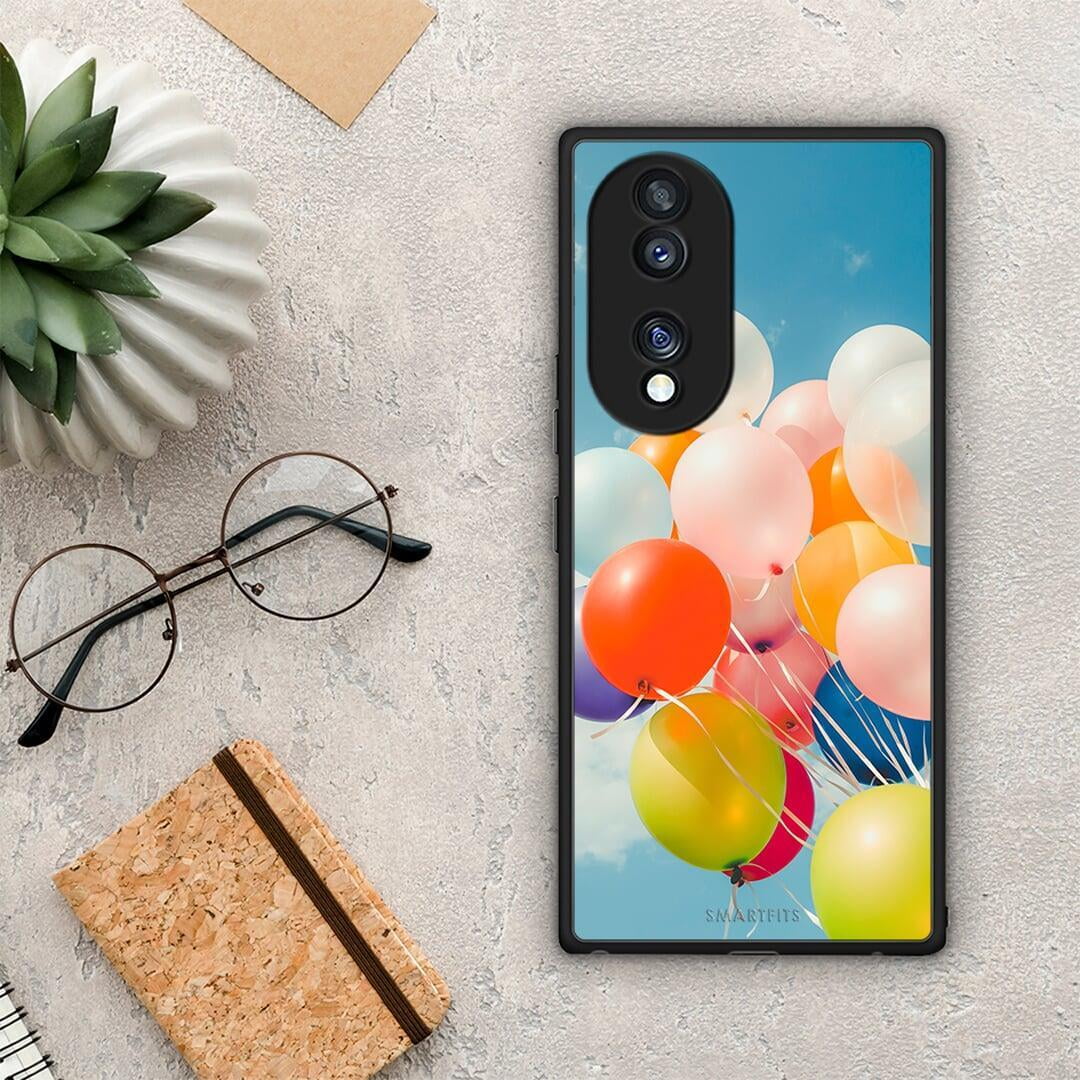 Θήκη Honor 70 5G Colorful Balloons από τη Smartfits με σχέδιο στο πίσω μέρος και μαύρο περίβλημα | Honor 70 5G Colorful Balloons Case with Colorful Back and Black Bezels