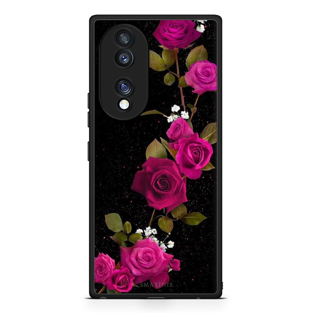 Θήκη Honor 70 5G Flower Red Roses από τη Smartfits με σχέδιο στο πίσω μέρος και μαύρο περίβλημα | Honor 70 5G Flower Red Roses Case with Colorful Back and Black Bezels