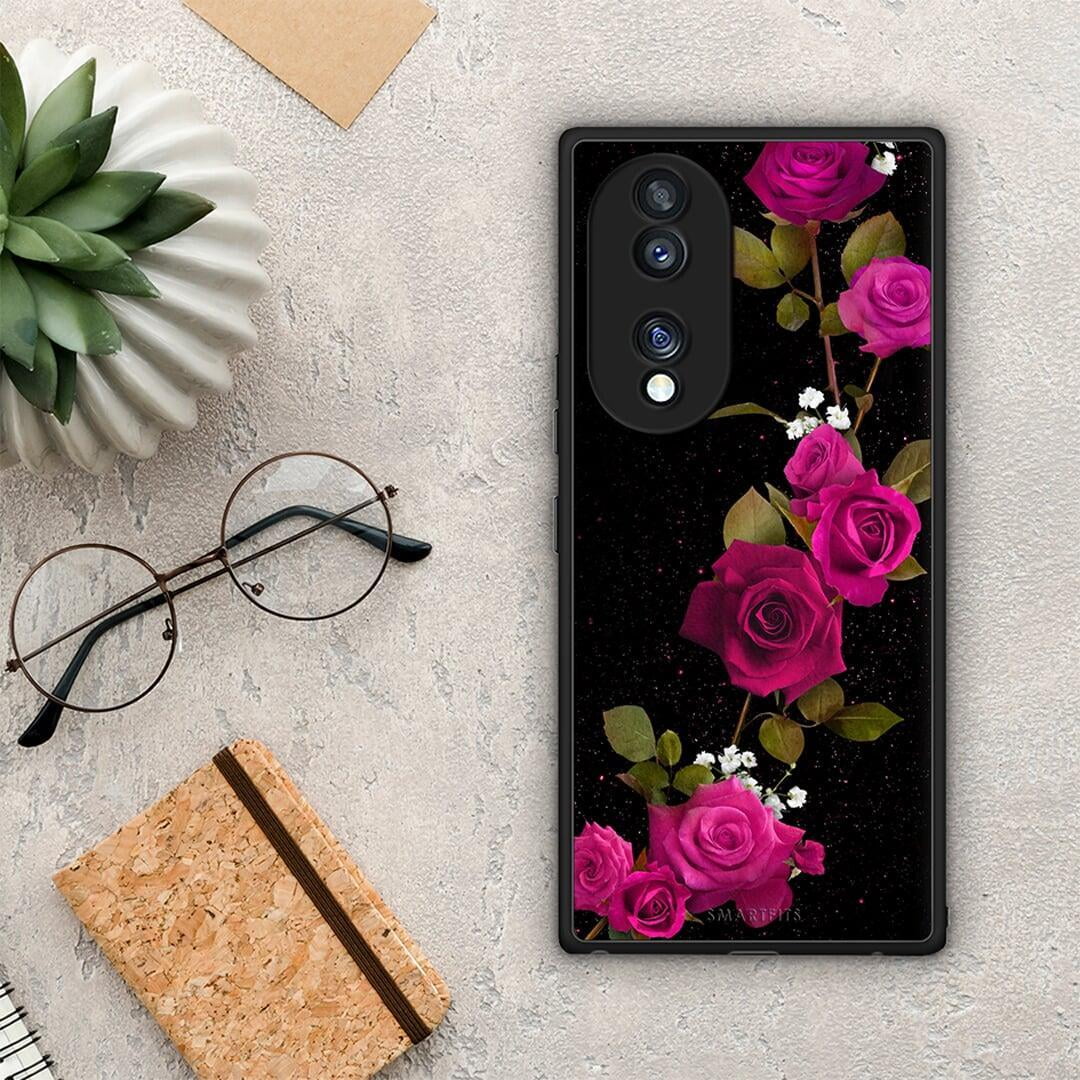 Θήκη Honor 70 5G Flower Red Roses από τη Smartfits με σχέδιο στο πίσω μέρος και μαύρο περίβλημα | Honor 70 5G Flower Red Roses Case with Colorful Back and Black Bezels