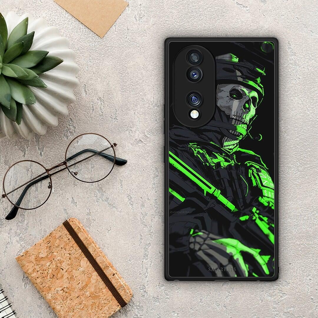 Θήκη Honor 70 5G Green Soldier από τη Smartfits με σχέδιο στο πίσω μέρος και μαύρο περίβλημα | Honor 70 5G Green Soldier Case with Colorful Back and Black Bezels