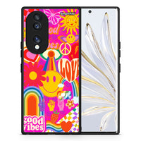 Thumbnail for Θήκη Honor 70 5G Hippie Love από τη Smartfits με σχέδιο στο πίσω μέρος και μαύρο περίβλημα | Honor 70 5G Hippie Love Case with Colorful Back and Black Bezels