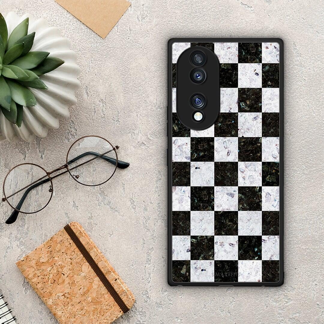 Θήκη Honor 70 5G Marble Square Geometric από τη Smartfits με σχέδιο στο πίσω μέρος και μαύρο περίβλημα | Honor 70 5G Marble Square Geometric Case with Colorful Back and Black Bezels