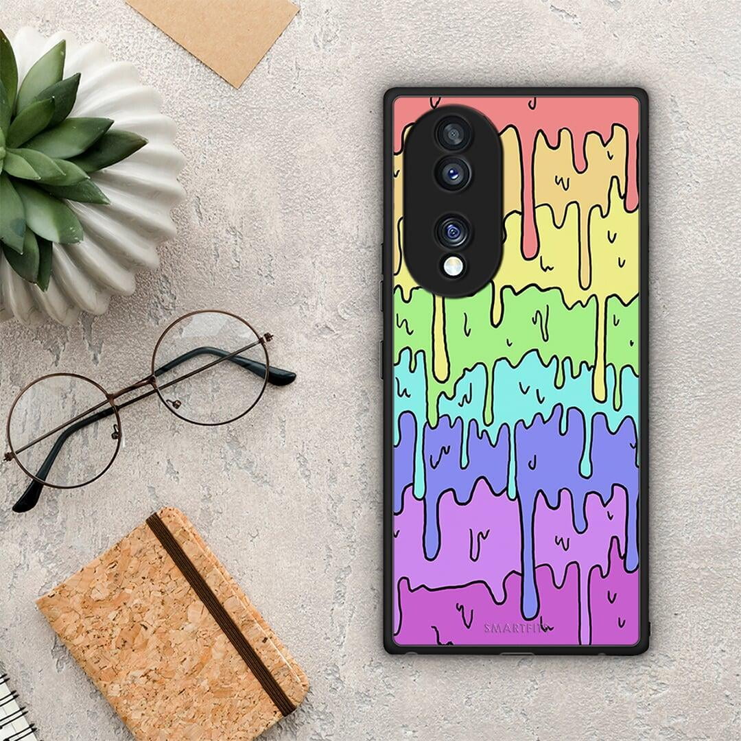 Θήκη Honor 70 5G Melting Rainbow από τη Smartfits με σχέδιο στο πίσω μέρος και μαύρο περίβλημα | Honor 70 5G Melting Rainbow Case with Colorful Back and Black Bezels