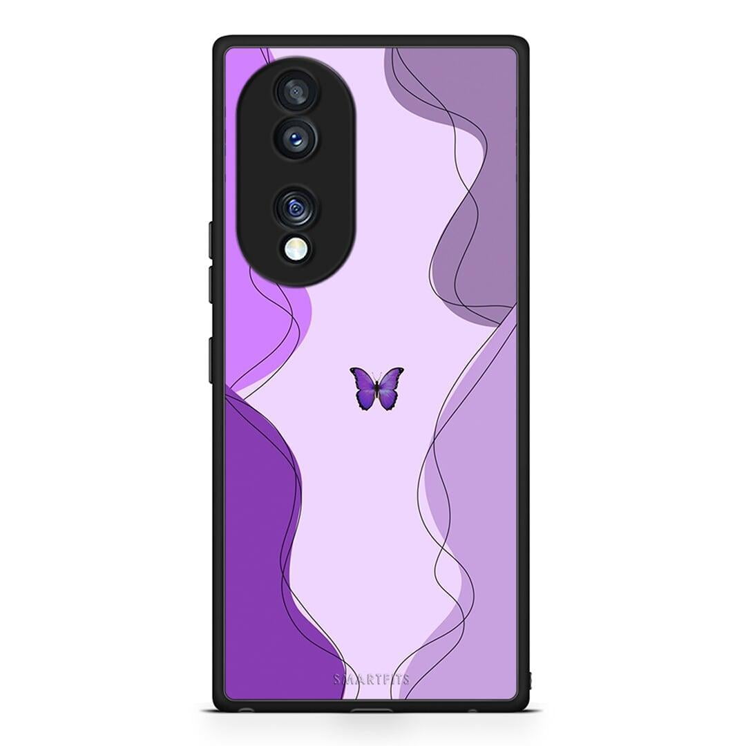 Θήκη Honor 70 5G Purple Mariposa από τη Smartfits με σχέδιο στο πίσω μέρος και μαύρο περίβλημα | Honor 70 5G Purple Mariposa Case with Colorful Back and Black Bezels