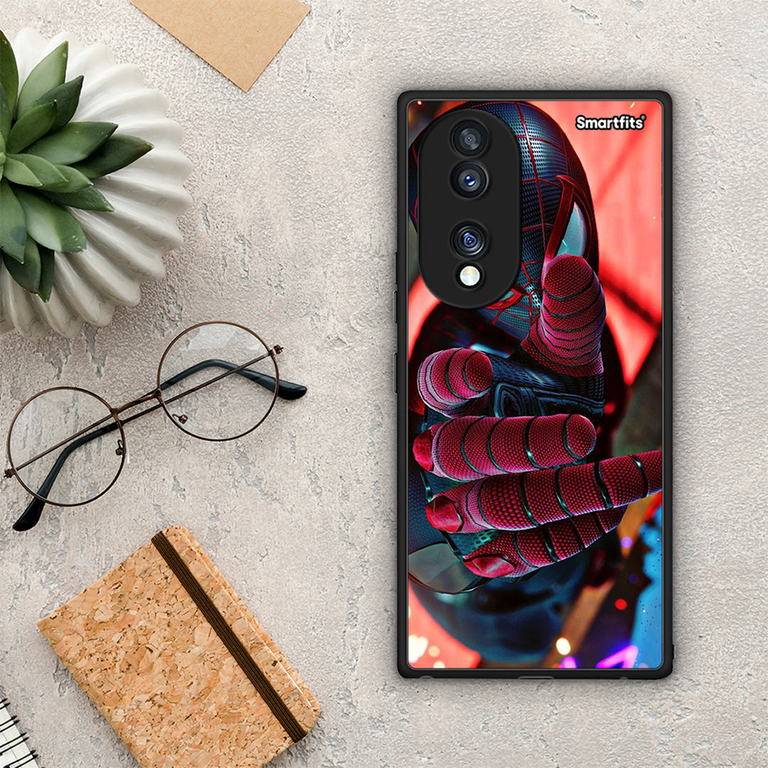 Θήκη Honor 70 5G Spider Hand από τη Smartfits με σχέδιο στο πίσω μέρος και μαύρο περίβλημα | Honor 70 5G Spider Hand Case with Colorful Back and Black Bezels