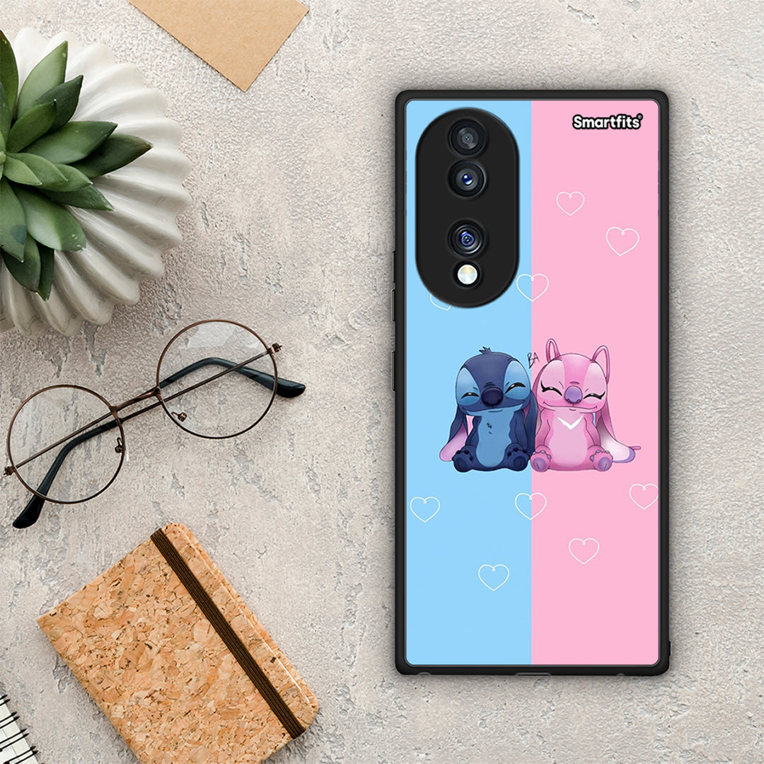 Θήκη Honor 70 5G Stitch And Angel από τη Smartfits με σχέδιο στο πίσω μέρος και μαύρο περίβλημα | Honor 70 5G Stitch And Angel Case with Colorful Back and Black Bezels