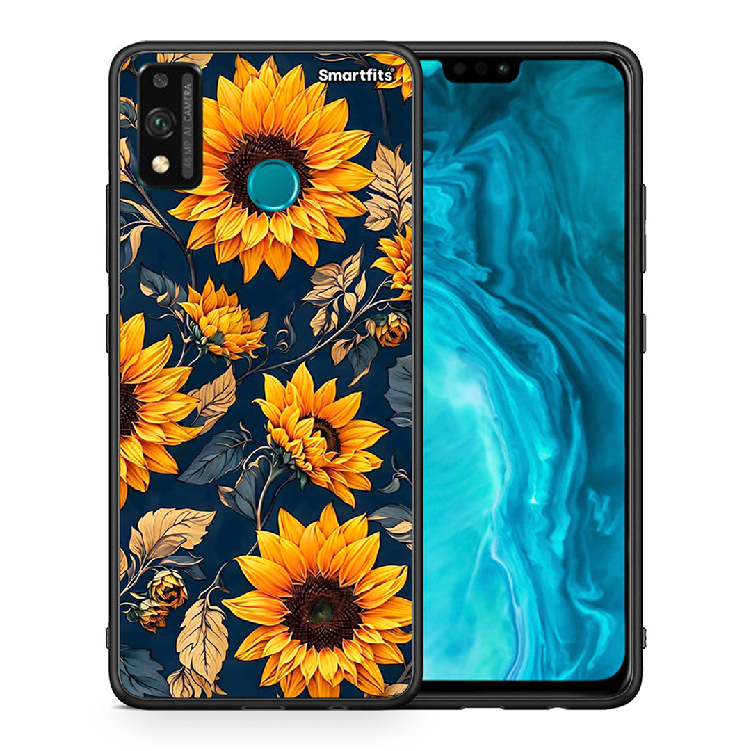 Θήκη Honor 9X Lite Autumn Sunflowers από τη Smartfits με σχέδιο στο πίσω μέρος και μαύρο περίβλημα | Honor 9X Lite Autumn Sunflowers case with colorful back and black bezels