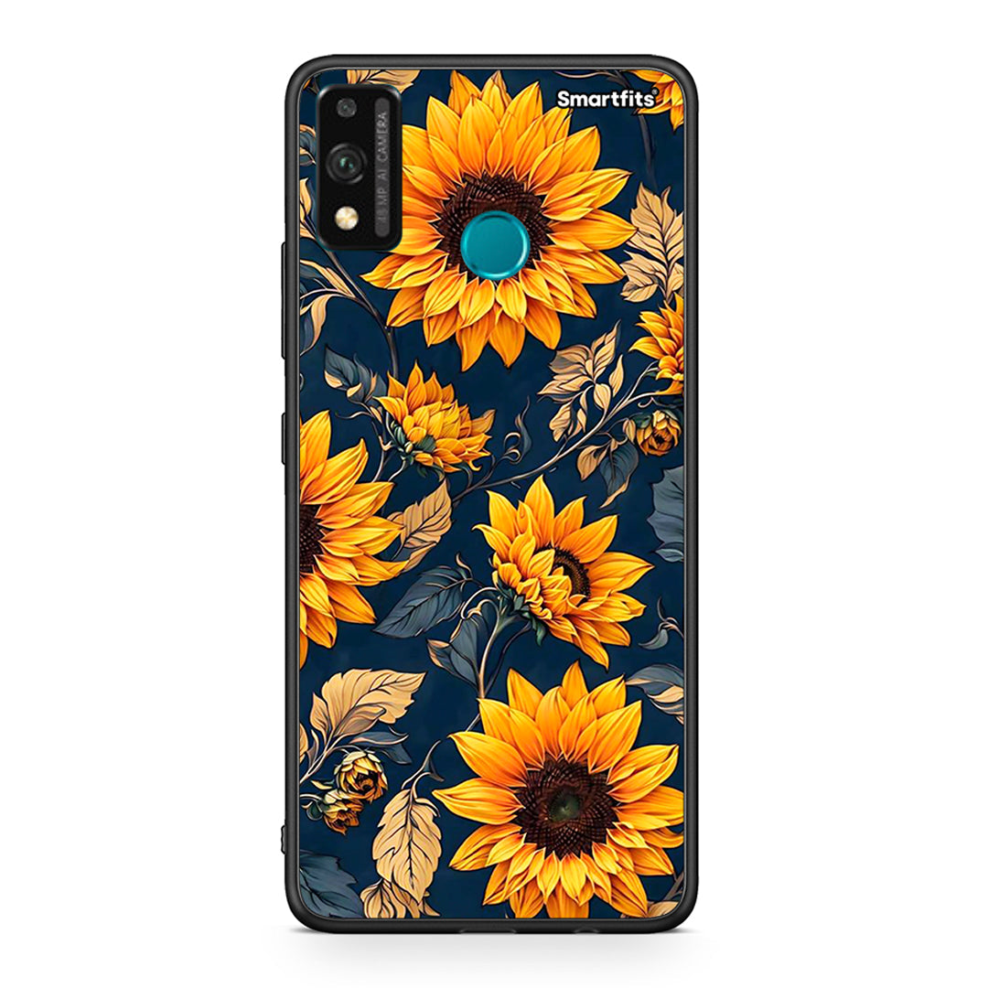 Honor 9X Lite Autumn Sunflowers Θήκη από τη Smartfits με σχέδιο στο πίσω μέρος και μαύρο περίβλημα | Smartphone case with colorful back and black bezels by Smartfits