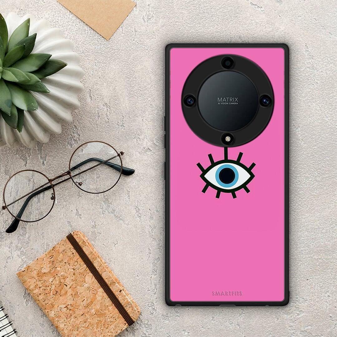 Θήκη Honor Magic5 Lite 5G / X9a Blue Eye Pink από τη Smartfits με σχέδιο στο πίσω μέρος και μαύρο περίβλημα | Honor Magic5 Lite 5G / X9a Blue Eye Pink Case with Colorful Back and Black Bezels
