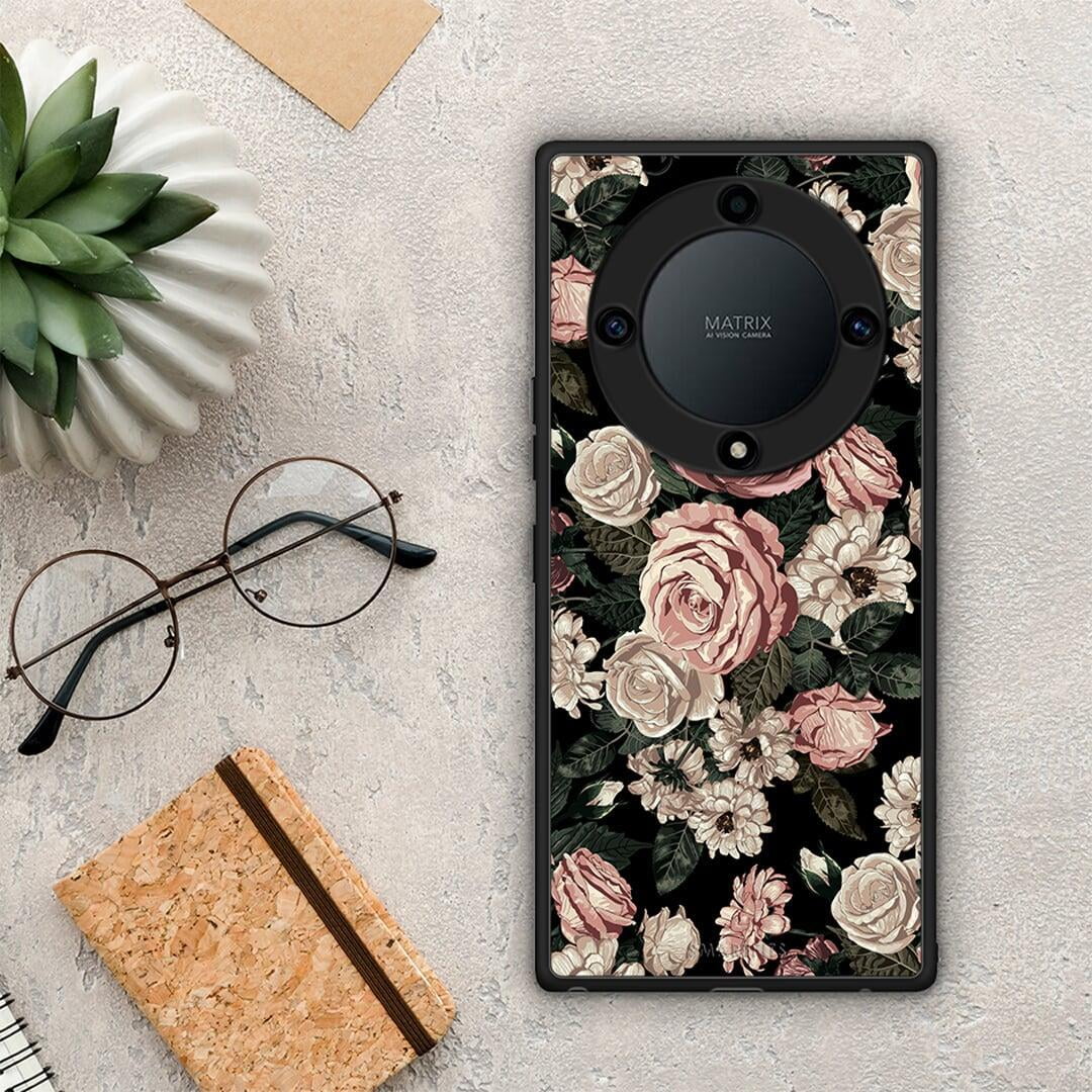 Θήκη Honor Magic5 Lite 5G / X9a Flower Wild Roses από τη Smartfits με σχέδιο στο πίσω μέρος και μαύρο περίβλημα | Honor Magic5 Lite 5G / X9a Flower Wild Roses Case with Colorful Back and Black Bezels